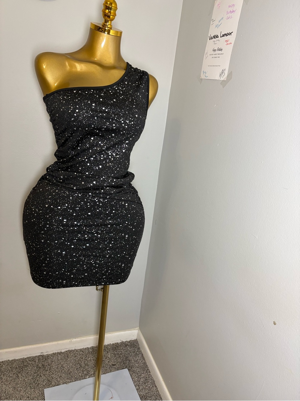 One-Shoulder Black Sparkle Bodycon Dress